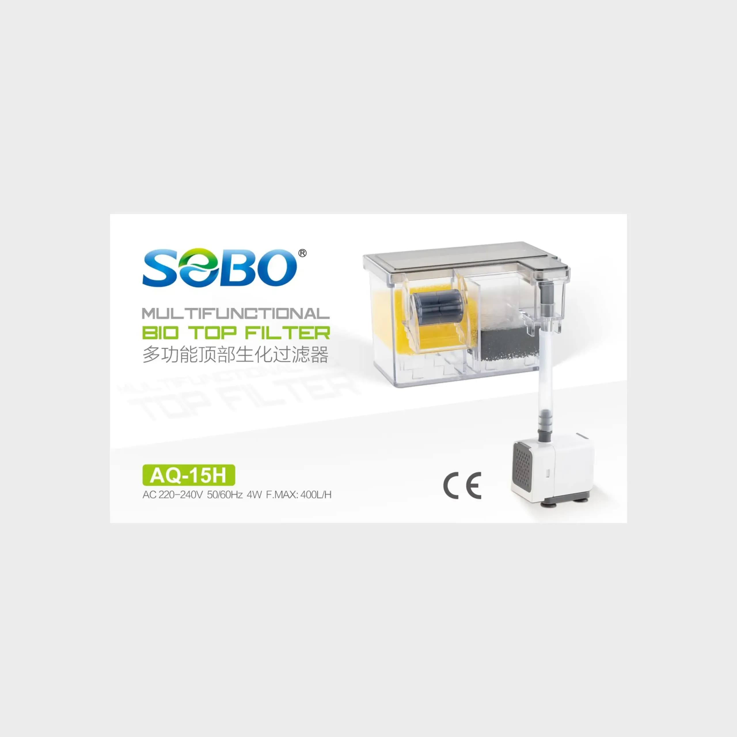 SOBO AQ-15H Akvaryum Biyo Tepe Filtresi 4W 400 L/H İçi Dolu Set