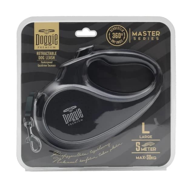 Doggie Otomatik Uzatma Tasması - 5 Metre L Beden (Siyah)