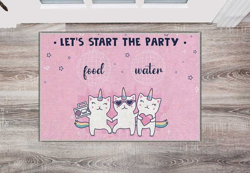 Amerikan Servis Kedi Desenli Yıkanabilir Mama ve Su Kabı Altlığı Paspas 40x60 cm