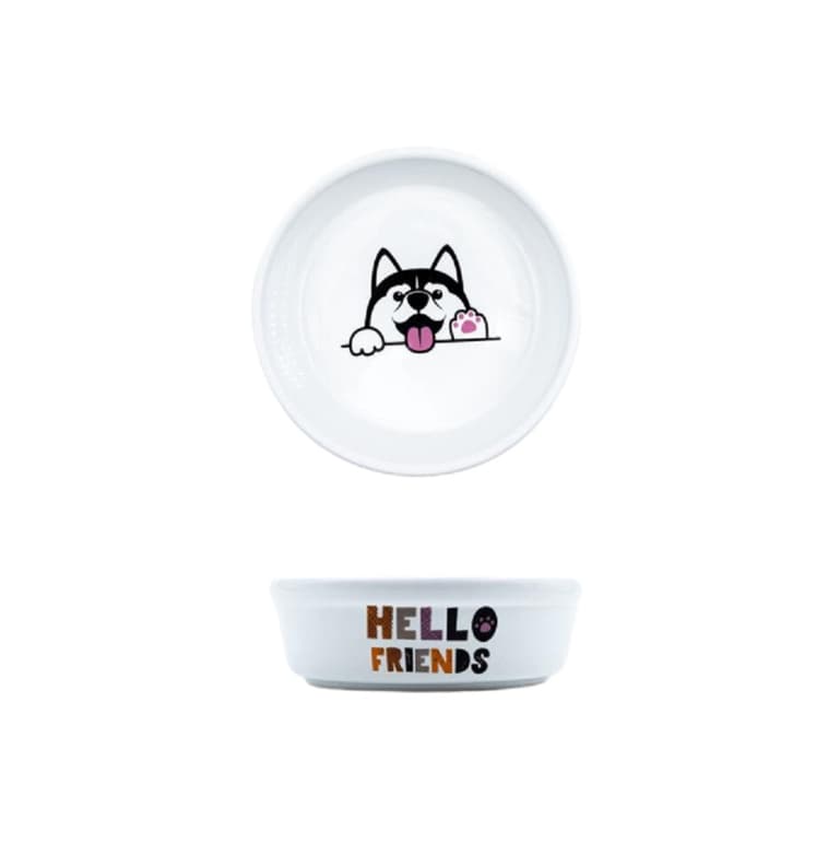 Glipet Seramik Yıkanabilir Mama ve Su Kabı - 400 ml Köpek Figürlü Hijyenik Kase (16 cm)