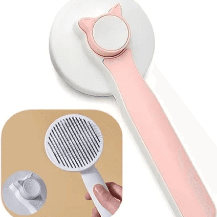 Kulaklı ve Kutulu Basmalı Pet Tarağı - Tek Tuşla Temizlenen Kedi Köpek Fırçası (20 cm)