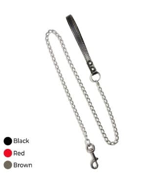 Zampa Deri Saplı Alaska Kedi ve Köpek Gezdirme Zinciri - 2 mm x 120 cm Metal Yürüyüş Kayışı