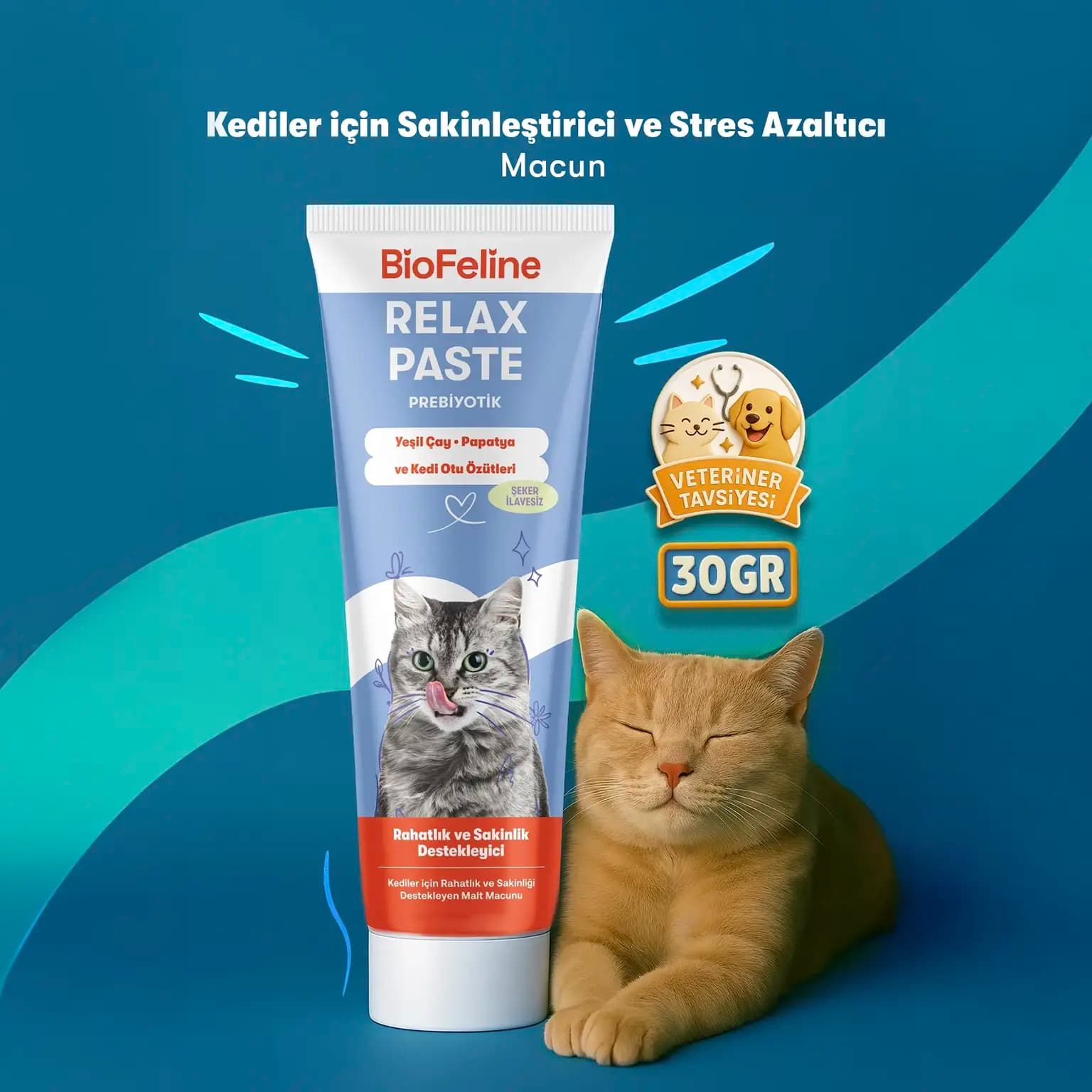 BioFeline Relax Paste Sakinleştirici ve Stres Giderici Kedi Macunu - 30 gr