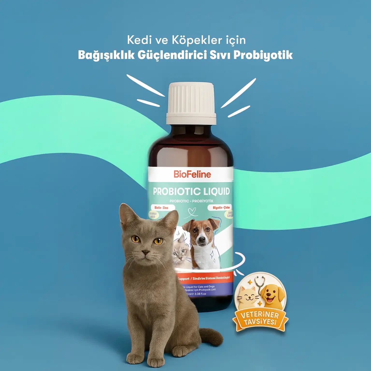 BioFeline Kedi ve Köpek İçin Sıvı Probiyotik Bağışıklık ve Sindirim Takviyesi - 100 ml