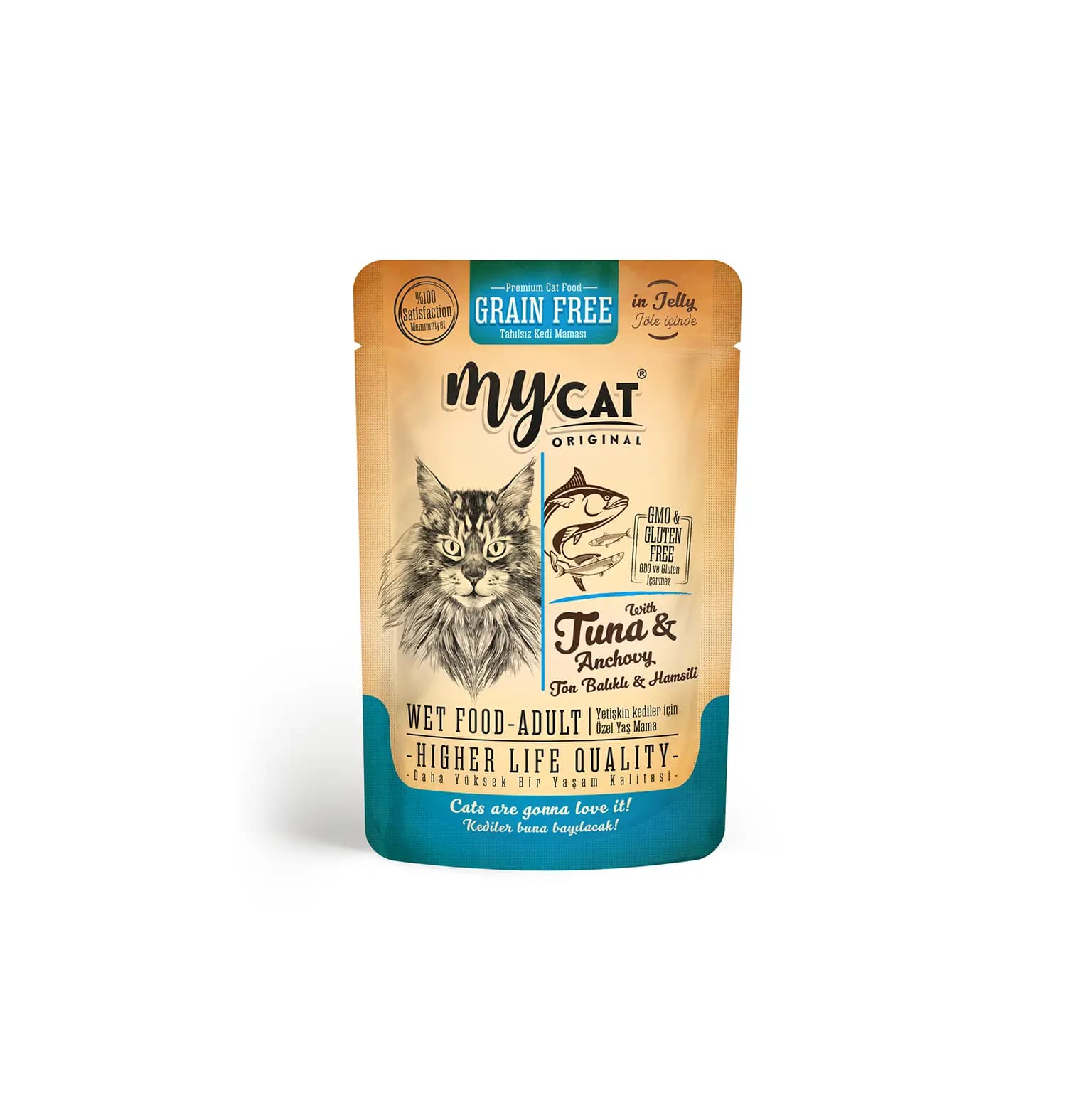 MyCat Original Grain Free Ton Balıklı ve Hamsili Jöleli Yetişkin Kedi Konservesi - 85gr (Pouch)