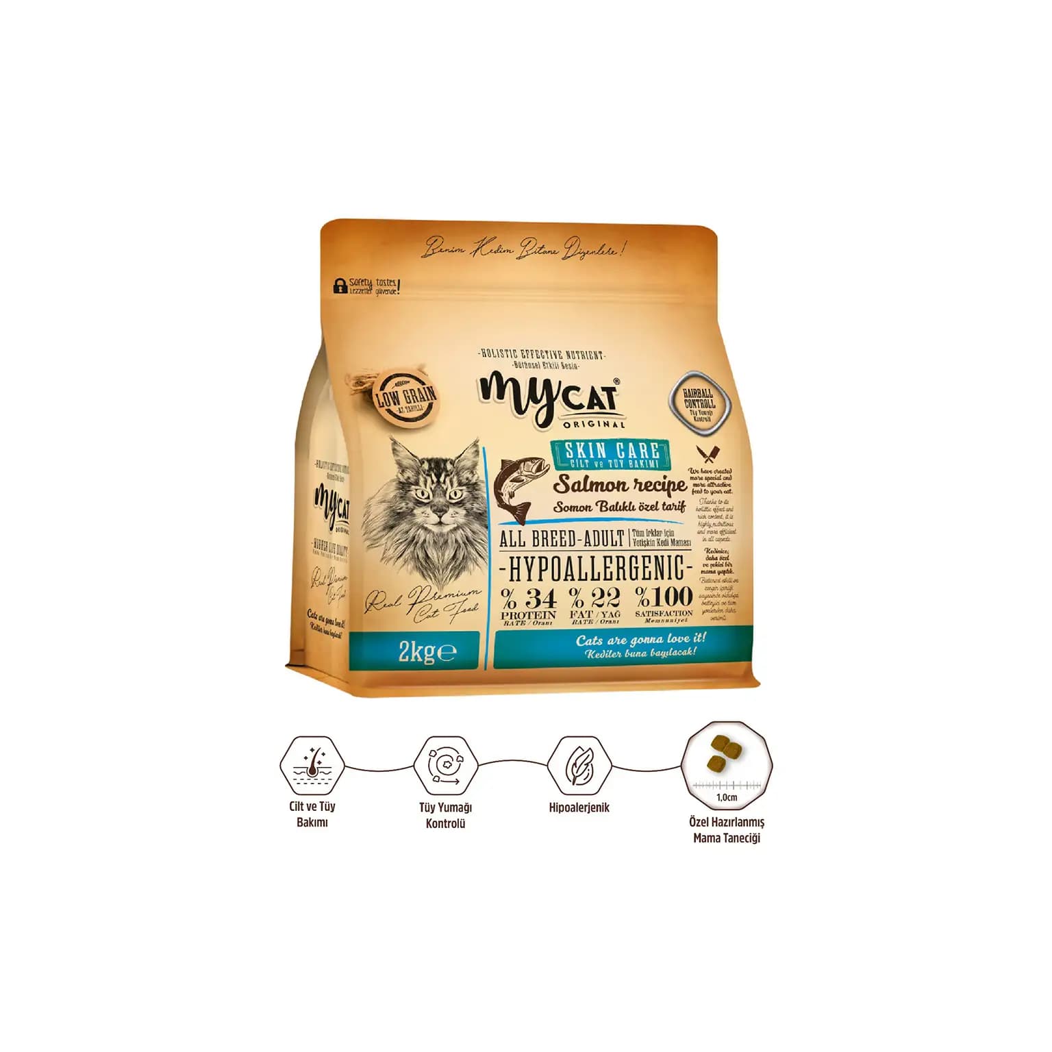 Mycat Skin Care Hipoalerjenik Somonlu Cilt ve Tüy Bakım Yetişkin Kedi Maması 2 kg