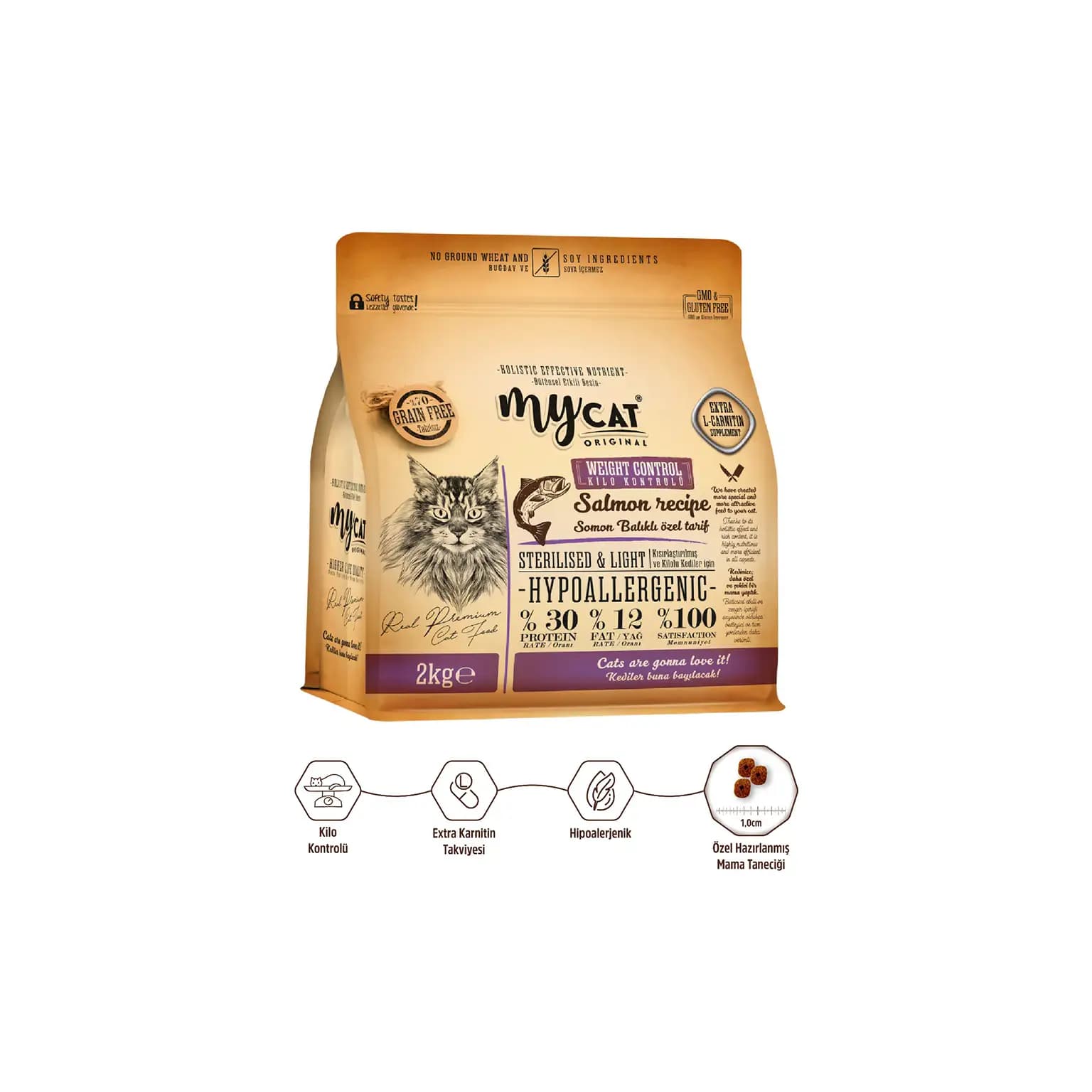 Mycat Original Sterilised & Light Ekstra L-Karnitinli Somonlu Kısırlaştırılmış ve Kilolu Kedi Maması 2 kg