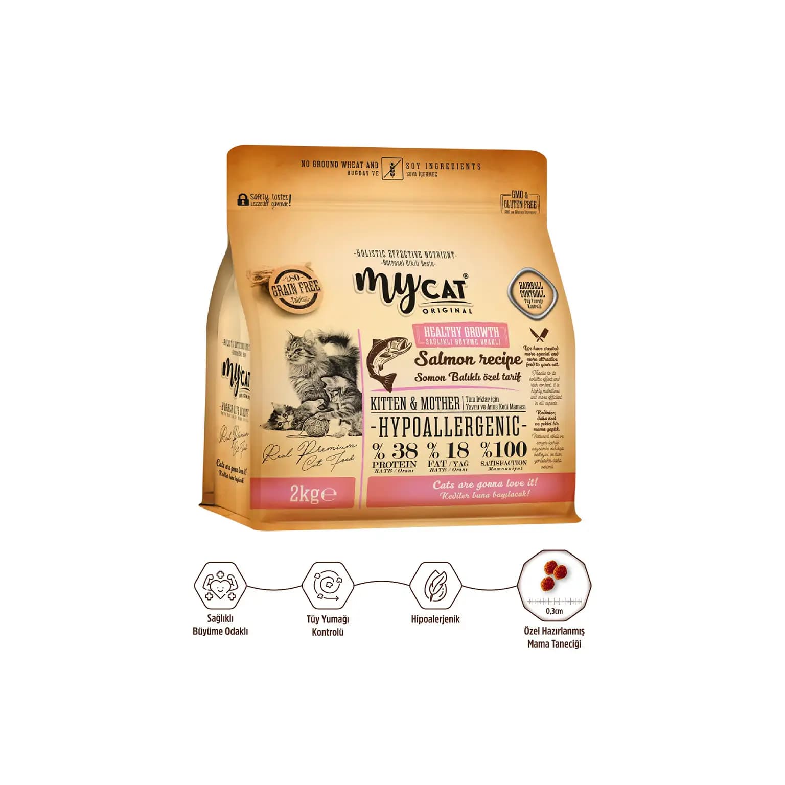 Mycat Original Sağlıklı Büyüme Odaklı Hipoalerjenik Somonlu Yavru ve Anne Kedi Maması 2 kg