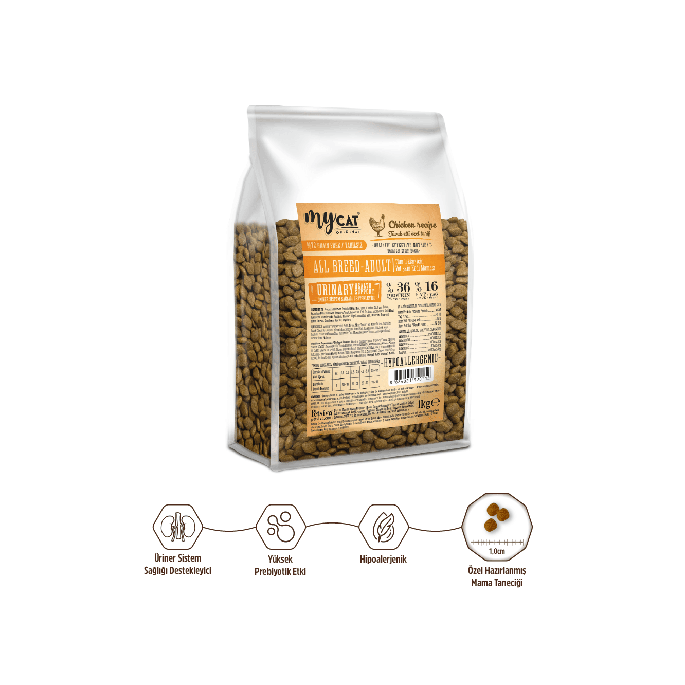 MyCat Original Urinary Tavuk Etli İdrar Yolu Destekleyici Yetişkin Kedi Maması - 1 Kg