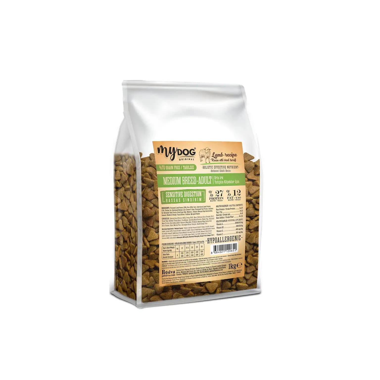 Mydog Original Hipoalerjenik Az Tahıllı Kuzu Etli Orta Irk Yetişkin Köpek Maması 1 kg