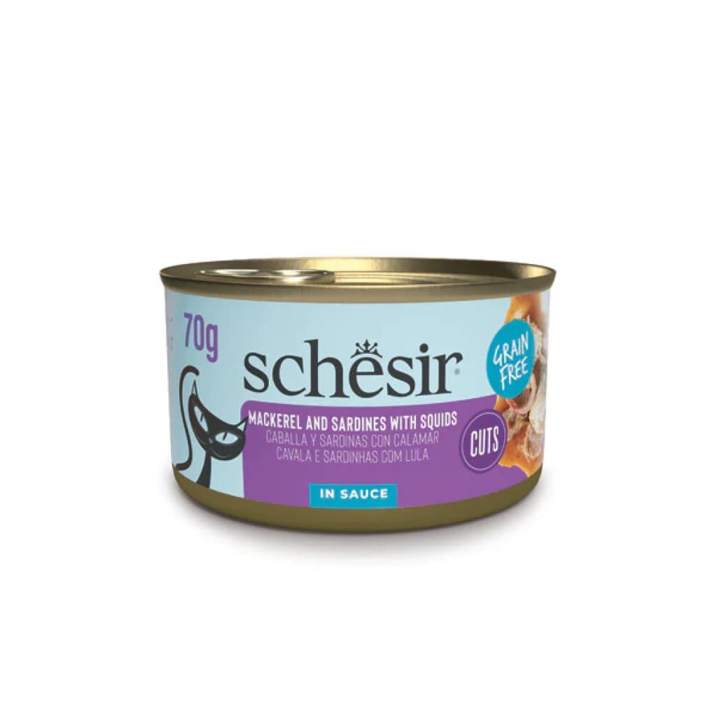 Schesir Sos İçinde Kalamar, Uskumru ve Sardalyalı Yetişkin Kedi Konservesi 70 gr