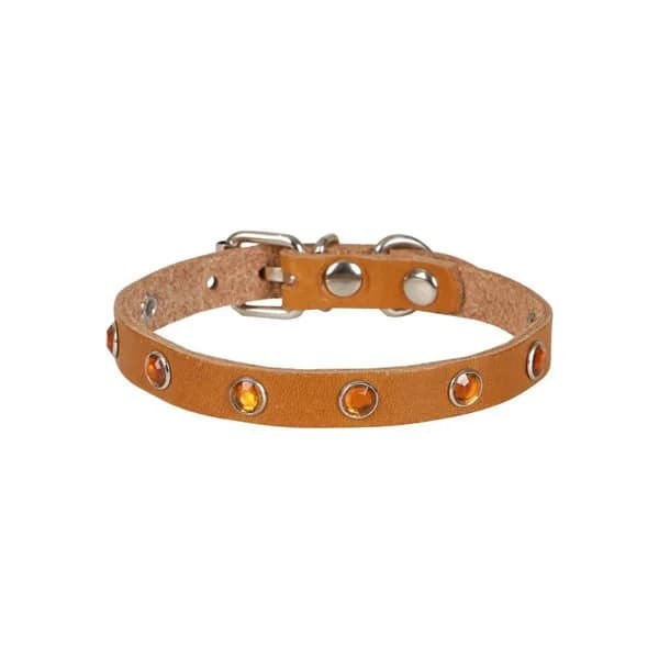 Cattie Gerçek Deri Taşlı Camel Kedi Boyun Tasması Medium (1x20-23 cm)