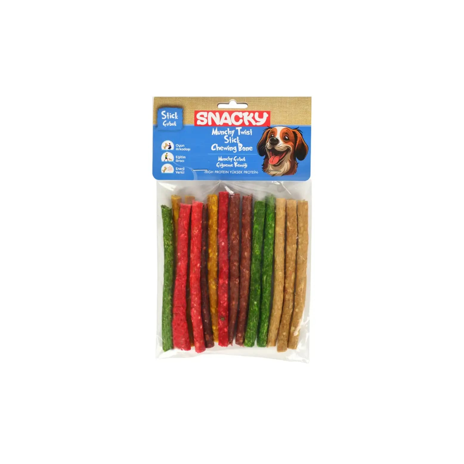 Snacky Munchy Renkli Burgu Çubuk Köpek Çiğneme Kemiği 100 GR 15'li