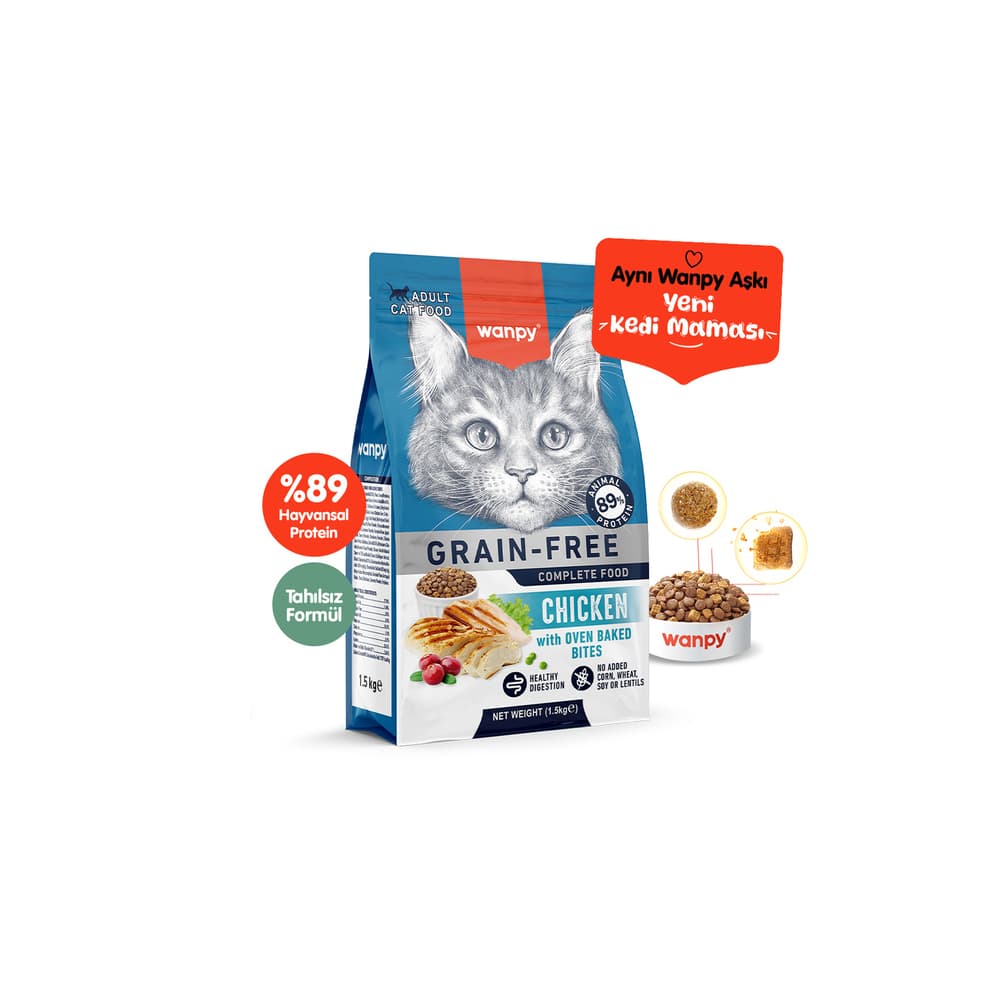 Wanpy Tahılsız Tavuklu Yetişkin Kedi Maması 1,5 KG