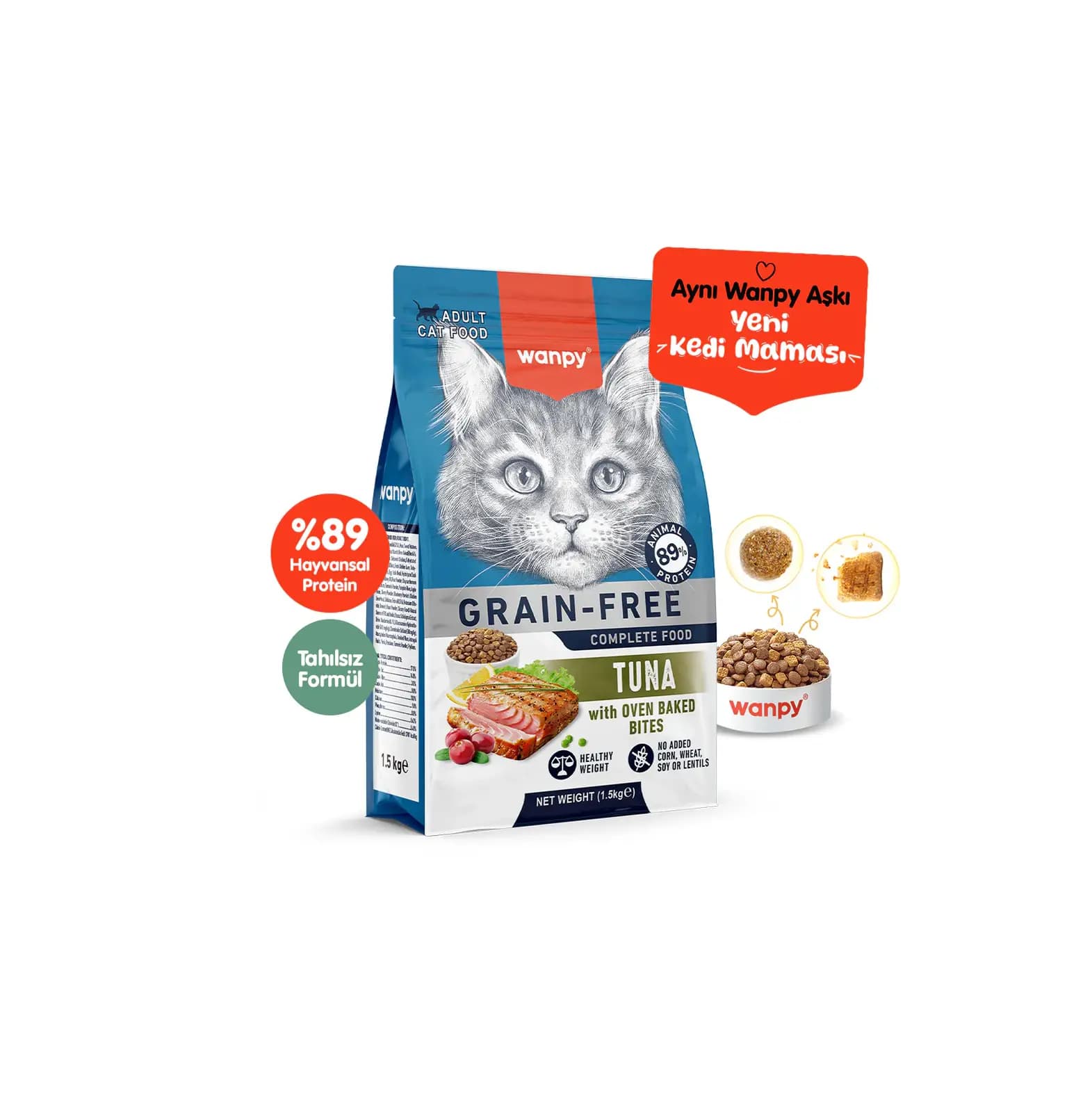 Wanpy Tahılsız Ton Balıklı Yetişkin Kedi Maması 1,5 KG
