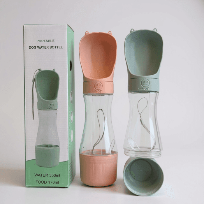 Taşınabilir Kilitli ve Mama Hazneli Evcil Hayvan Suluğu (350 ml + 170 ml)