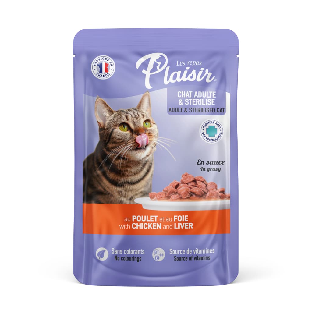 Plaisir Tavuklu ve Ciğerli Soslu Yetişkin Kısır Kedi Yaş Maması 100 gr