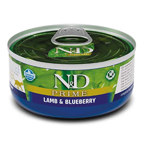 N&D Prime Kuzu Etli ve Yaban Mersinli Tahılsız Yetişkin Yaş Kedi Maması 70 Gr
