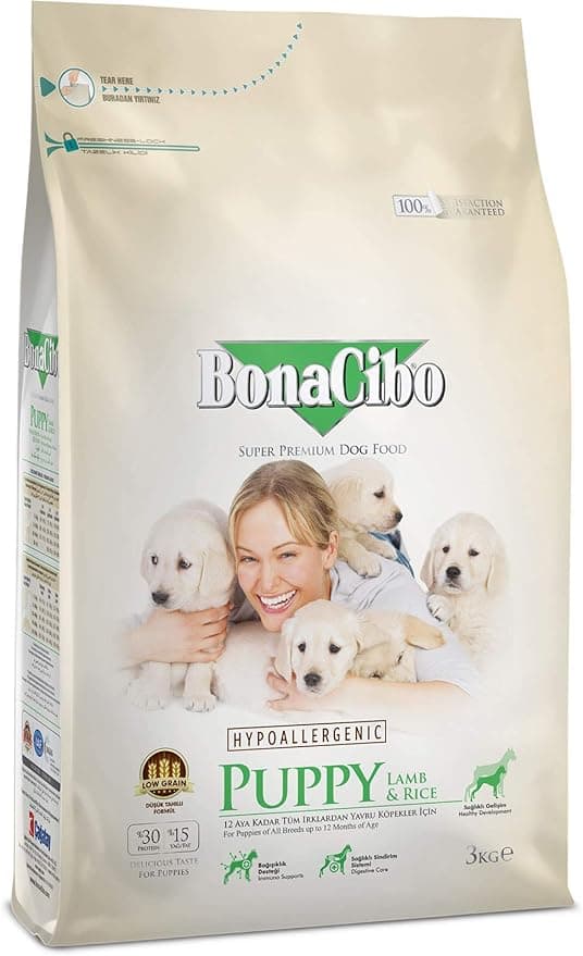BonaCibo Hypoallergenic Kuzu Etli ve Pirinçli Yavru Köpek Maması 3 Kg