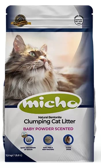 Micho Kalın Taneli Topaklanan Kedi Kumu Bebek Pudrali 8,5 Lt 7,5 Kg